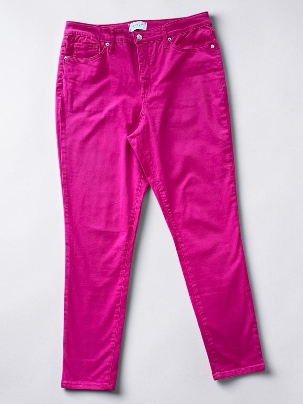 Crown & Ivy Bright Hot Pink High-Rise Skinny Jeans Sz 12R Cotton Spandex Hi-Rise